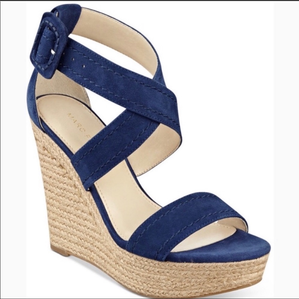 Marc Fisher Haely dark blue suede wedges